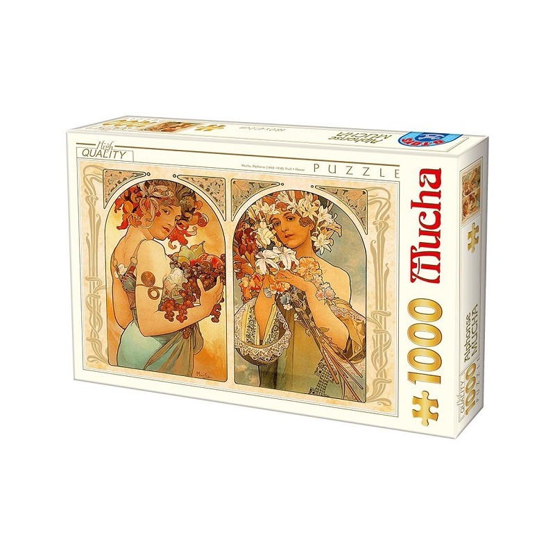 Puzzle 1000p Mucha - Fruits / Fleurs - dtoys