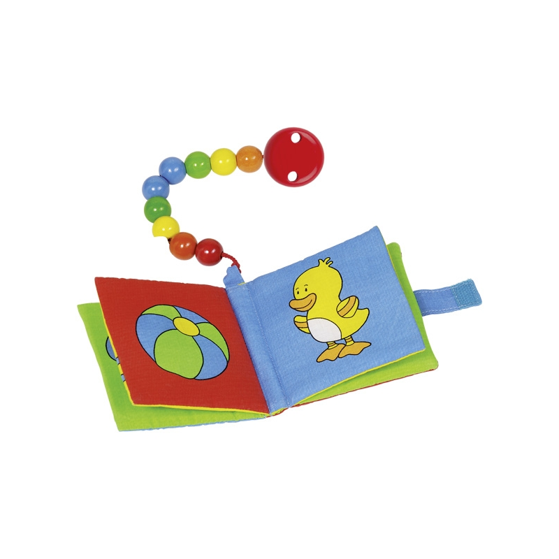 Livre d'image (couineur et grelot) avec chaîne pour bébé - Goki