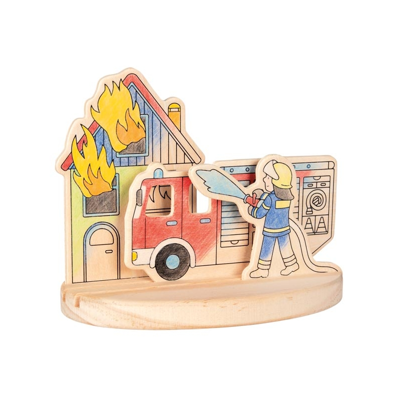 Images en bois à colorier, avec socle, Pompier - Goki
