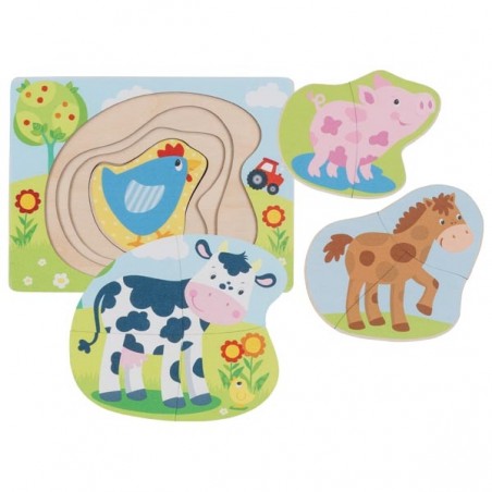 Puzzle 4 couches Animaux de la ferme - Goki