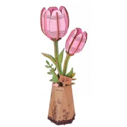 Fleur en bois Tulipe Rose -...