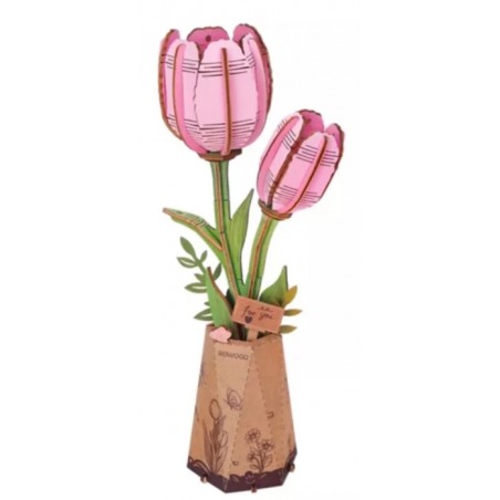 Fleur en bois Tulipe Rose - Robotime