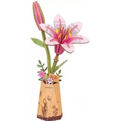Fleur en bois Lys Rose -...