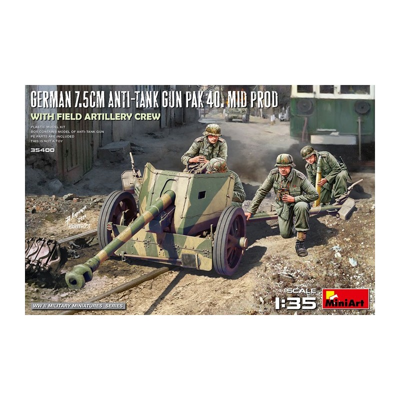 German 7.5cm Anit-Tank Gun PAK 40. Mid Prod. With Field Artillery Crew 1/35 - MiniArt
