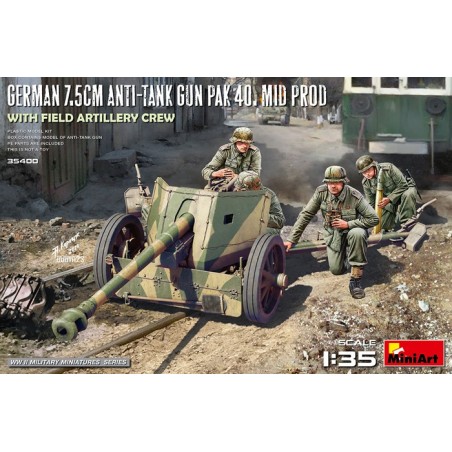 German 7.5cm Anit-Tank Gun PAK 40. Mid Prod. With Field Artillery Crew 1/35 - MiniArt