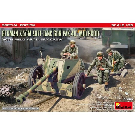German 7.5cm Anti-Tank Gun PAK 40. Mid Prod W/Artillery Crew 1/35 - MiniArt