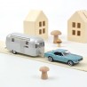 Ford Mustang 1968 Bleu métallisé et Caravane Airstream Jet-car 1/43 - Norev